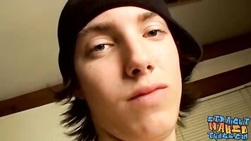 Cute straight tugs his cock and cums on himself
