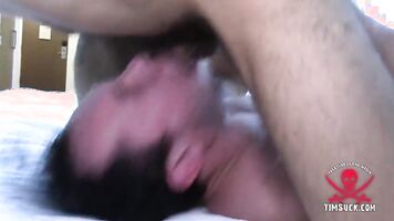 Deepthroating on some large uncut cock