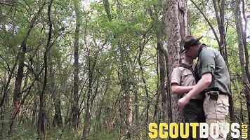 ScoutBoys - Hot hung Scoutleader barebacks cute hairless scout in wood