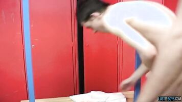 Jocks Dave Hilton and Will Forbes raw breed in locker room