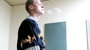 Handsome deviant Jason drips cum after stroking and smoking