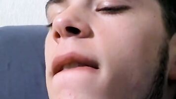 Cute twink smoker squirts cum before finishing cigarette