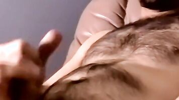Hairy dude jerks off and jizzes on cam