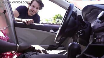 Black guy wacks off in car in public while a white dude watches