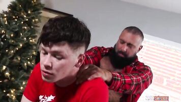 Hairy bearded daddy bear destroys a cute young ass