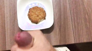 Russian breakfast for friends! Cumming on cookies! Cum on food